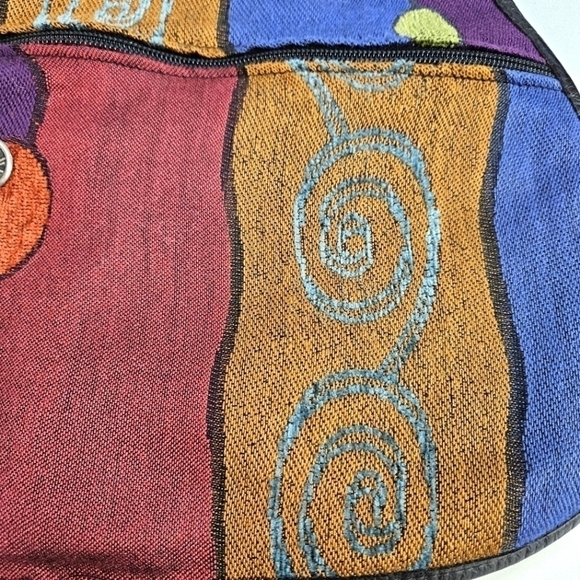 VINTAGE ERDA Colorful Tapestry Leather Trim Saddle Shoulder Bag Boho - Picture 5 of 7
